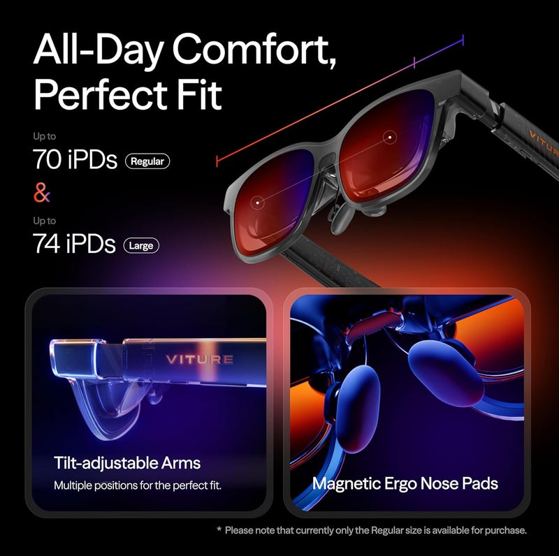 نظارات VITURE Luma Pro XR الواقع المعزز — شاشة فائقة الوضوح مقاس 152 بوصة بدقة 1200p ومعدل تحديث 120 هرتز، مجال رؤية 52 درجة، فيلم كهروضوئي، صوت هارمان، نظارات واقع معزز لأجهزة iPhone 17/16/15، أندرويد، ماك، كمبيوتر شخصي، Steam Deck، Switch 2 - كبير - Image 5