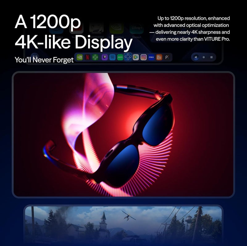 نظارات VITURE Luma Pro XR الواقع المعزز — شاشة فائقة الوضوح مقاس 152 بوصة بدقة 1200p ومعدل تحديث 120 هرتز، مجال رؤية 52 درجة، فيلم كهروضوئي، صوت هارمان، نظارات واقع معزز لأجهزة iPhone 17/16/15، أندرويد، ماك، كمبيوتر شخصي، Steam Deck، Switch 2 - كبير - Image 3