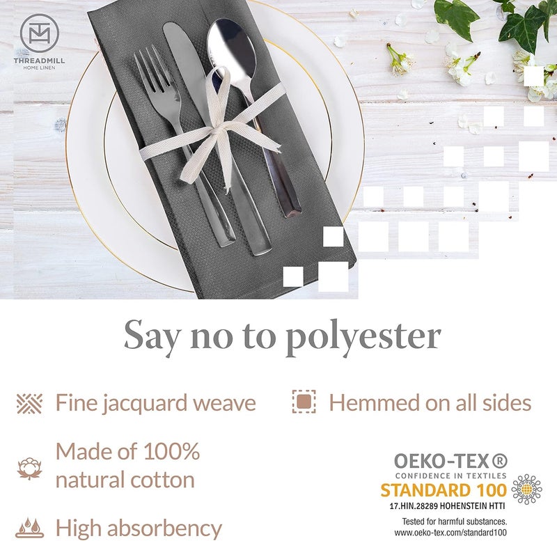 Threadmill Dark Grey Cloth Napkins Set of 12 Cotton Reusable 20 x 20 inch Jacquard Napkins Cloth Washable Dinner Napkins Perfect for Wedding Parties Cocktails Fall Thanksgiving Christmas - Image 3