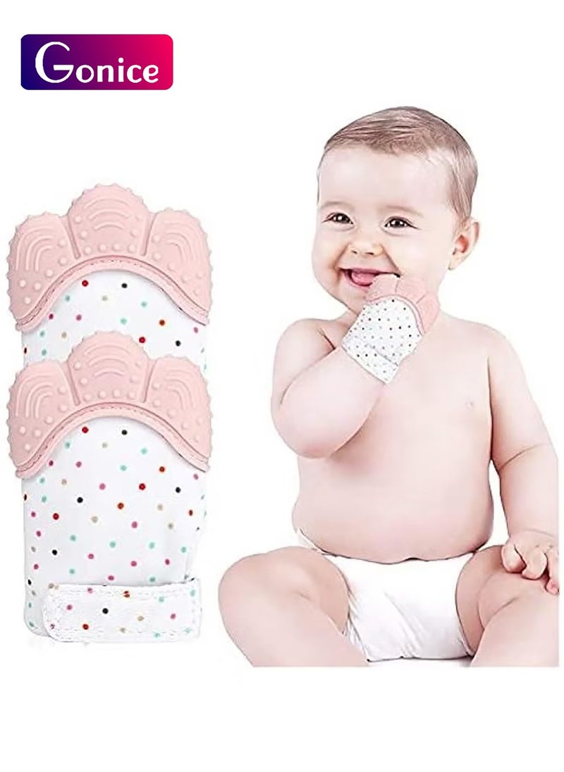 Gonice - Baby Safe BPA Free Chewable Teething Self Soothing Mitten Hand Glove Pink 1 Pair - Image 1
