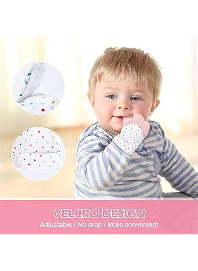 Gonice - Baby Safe BPA Free Chewable Teething Self Soothing Mitten Hand Glove Pink 1 Pair - Image 1