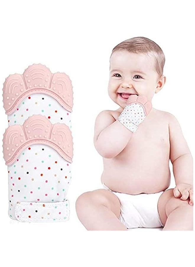 Gonice - Baby Safe BPA Free Chewable Teething Self Soothing Mitten Hand Glove Pink 1 Pair - Image 1