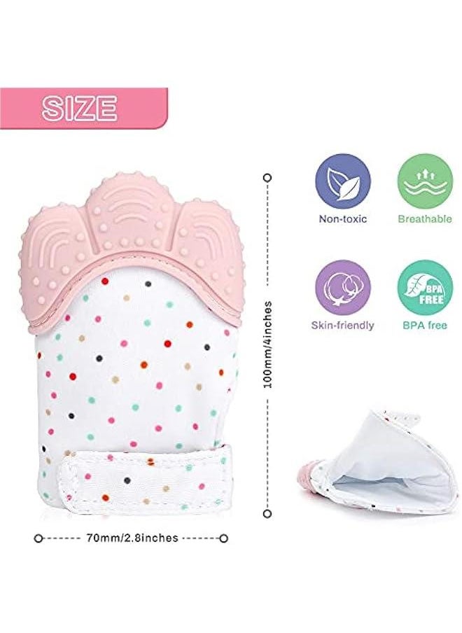 Gonice - Baby Safe BPA Free Chewable Teething Self Soothing Mitten Hand Glove Pink 1 Pair - Image 1
