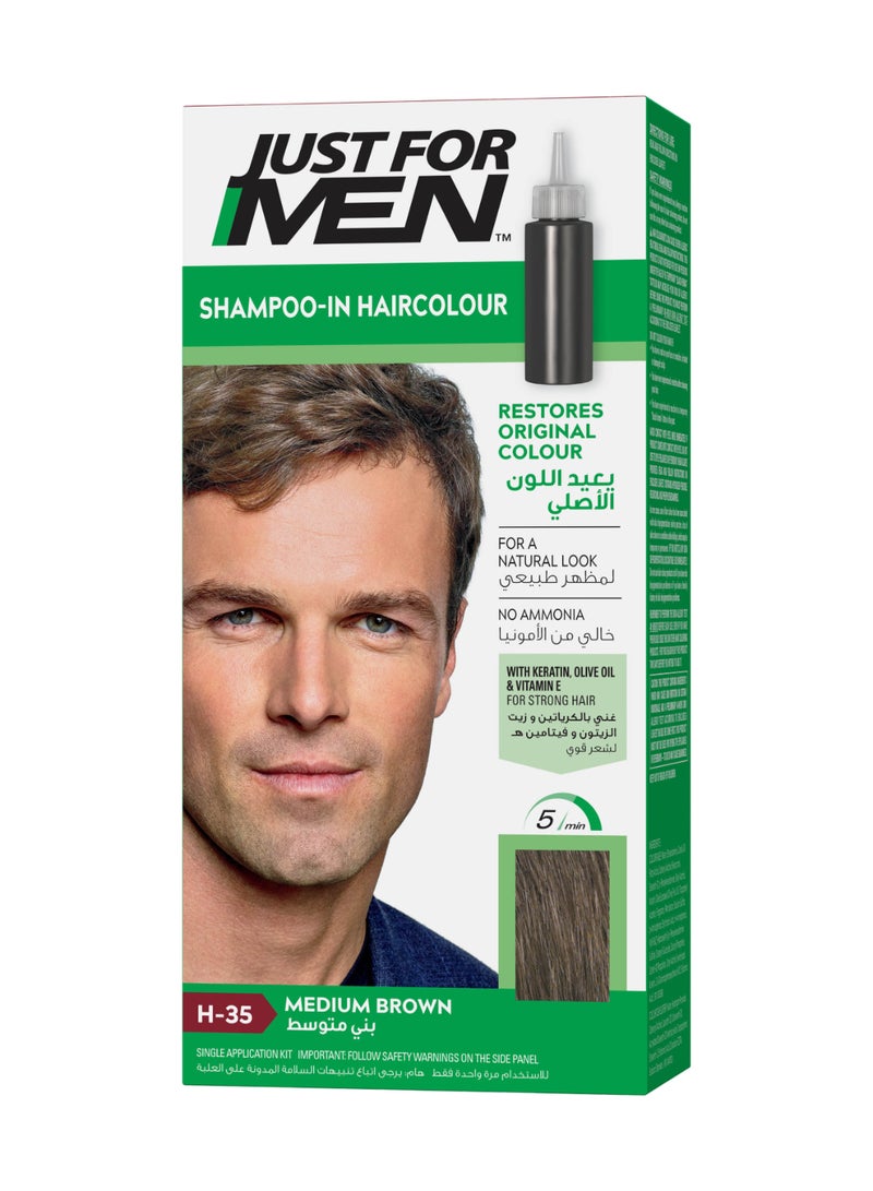Just For Men Hair Color For Men – Medium Brown, H-35, One Application Cream Hair Color With Biotin, Aloe, And Coconut Oil For Grey Coverage And Hair Health - Image 1