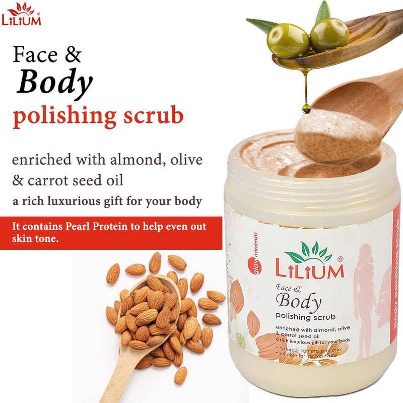 Lilium Face & Body Polishing Scrub For Dull & Uneven Skin Tone | Remove Dirt & Dead Skin & Improve Skin Texture | For Skin Relaxation & Revitalization (For Women & Men), 900ml - Image 2