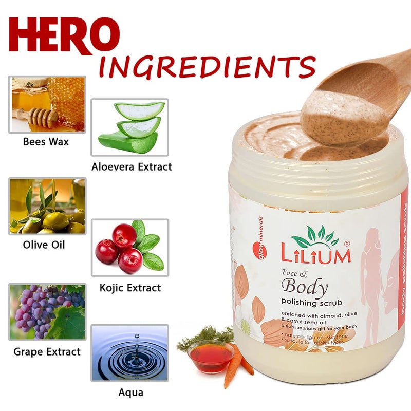 Lilium Face & Body Polishing Scrub For Dull & Uneven Skin Tone | Remove Dirt & Dead Skin & Improve Skin Texture | For Skin Relaxation & Revitalization (For Women & Men), 900ml - Image 5