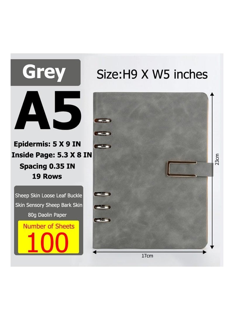 SYOSI 6 Ring Binder PU Leather Notebook, Notebook Binder, Classic Hardbound Metal Buckle Loose-leaf Lined Fillable, Stylish Desig, 100 sheets, 200 Pages, 100 GSM, Suitable for Gift, Office, School Supplies - Image 4