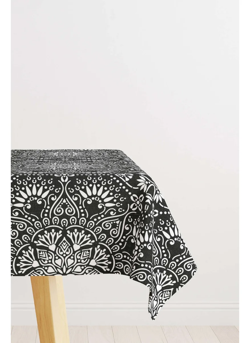 Cango Home White Black Ramadan Themed Decorative Mandala Patterned Digital Printed Tablecloth CGH1296-MS