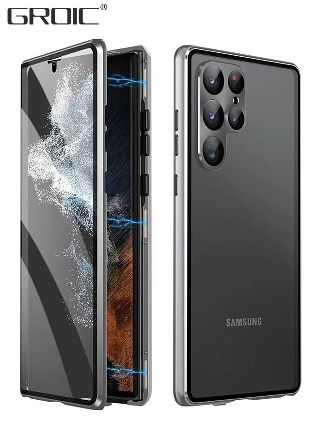 GROIC Magnetic Case for Samsung Galaxy S23 Ultra 6.8", Double Sided HD Tempered Glass Fingerprint Unlock Super Magnetic Adsorption Metal Bumper Frame 360° Full Protective Phone Cover  - Image 1