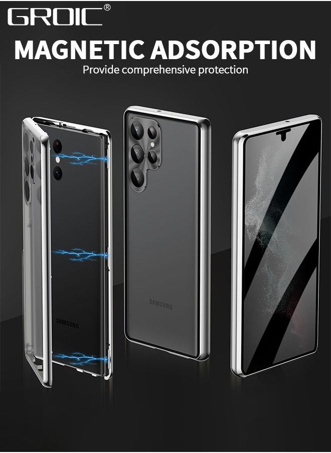 GROIC Magnetic Case for Samsung Galaxy S23 Ultra 6.8", Double Sided HD Tempered Glass Fingerprint Unlock Super Magnetic Adsorption Metal Bumper Frame 360° Full Protective Phone Cover  - Image 2