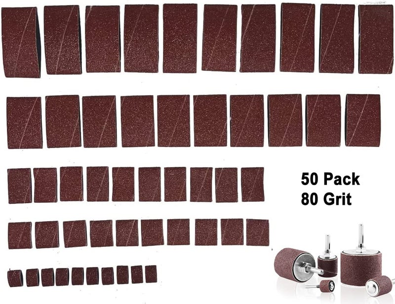 Bridge Cutters 50 Pack 80 Grit Replacement Sanding Sleeves for Rubber Drum kit 1/2" 3/4" 1" 1-1/2" 2" Inch Aluminum Oxide Woodworking Drill Rotary Sander-Drum 1/4" Drive spindel Abrasive - Image 1