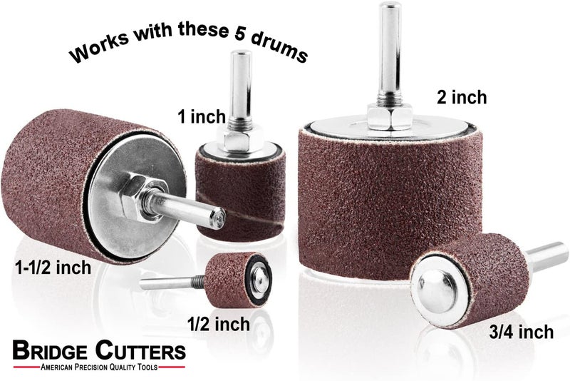 Bridge Cutters 50 Pack 80 Grit Replacement Sanding Sleeves for Rubber Drum kit 1/2" 3/4" 1" 1-1/2" 2" Inch Aluminum Oxide Woodworking Drill Rotary Sander-Drum 1/4" Drive spindel Abrasive - Image 5