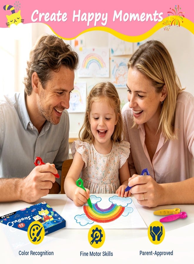 KERIFI Triangle Jumbo Crayons for Toddlers 1-3, Mess Free Washable Toddler First Crayons for Kids Ages 1-3 2-4 4-8, Unbreakable Non-Toxic, Back to School Gifts for Coloring Book (12 Colors) - Image 3