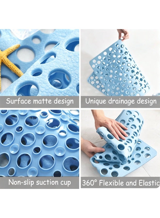 Non Slip Bath Mat Anti Mould Shower Mats TPE Bathroom Bathtub Mat Floor Shower Mats Anti Slip Antibacterial with Suction Cups & Drainage hole Perfect for Everyone Safety Blue 16.9" x 29.5"/43 x 75cm - Image 5