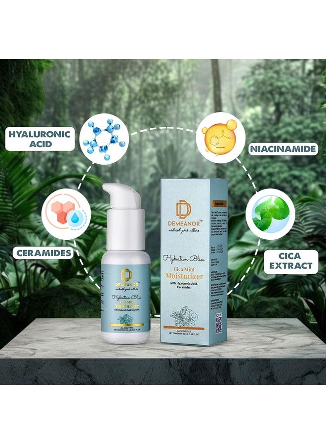 Demeanor Water Based Moisturizer for face Cica + Hyaluronic Acid Oil-free Moisturizer, 50ml 24 hours long lasting Hydration | Oil free non sticky light water gel for Daily use | All Skin Types (Pack of 2) - Image 2