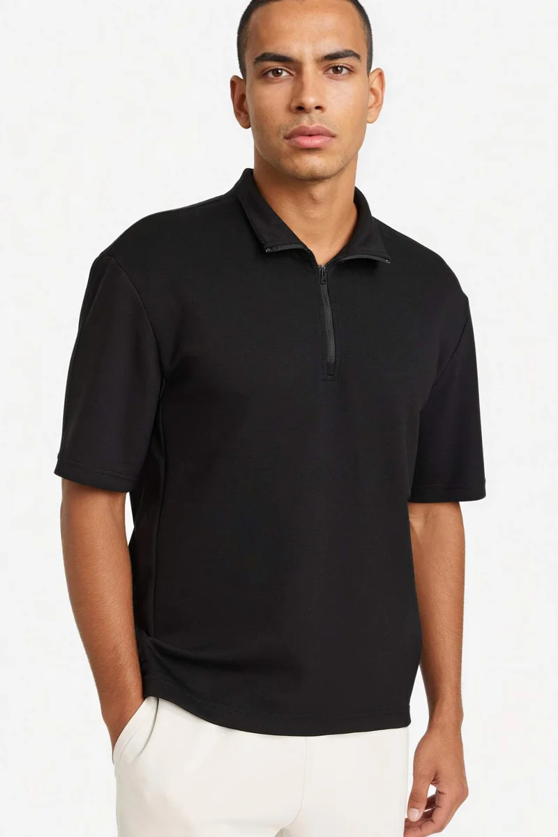 ديفاكتو DeFactoFit Standard Fit Zip-Up Sports Scuba Fabric T-Shirt