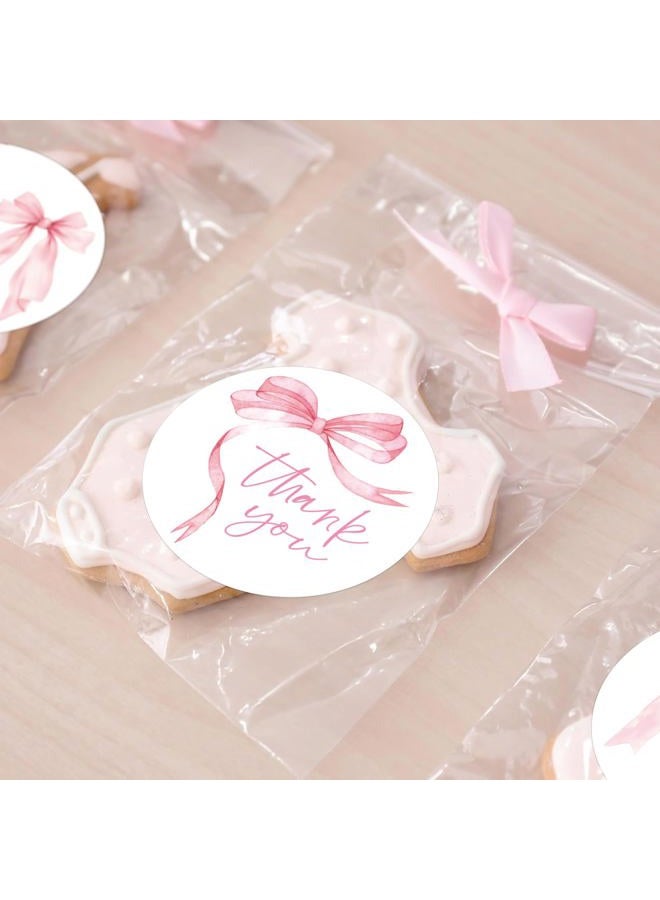 JOETMAE 400pcs 2 Inch Pink Bow Thank You Stickers,4 Styles Coquette Thank You Stickers for Baby Girl Shower,Cute Pink Bow Sticker for Envelope,Small Business, Birthday Party Supplies - Image 5