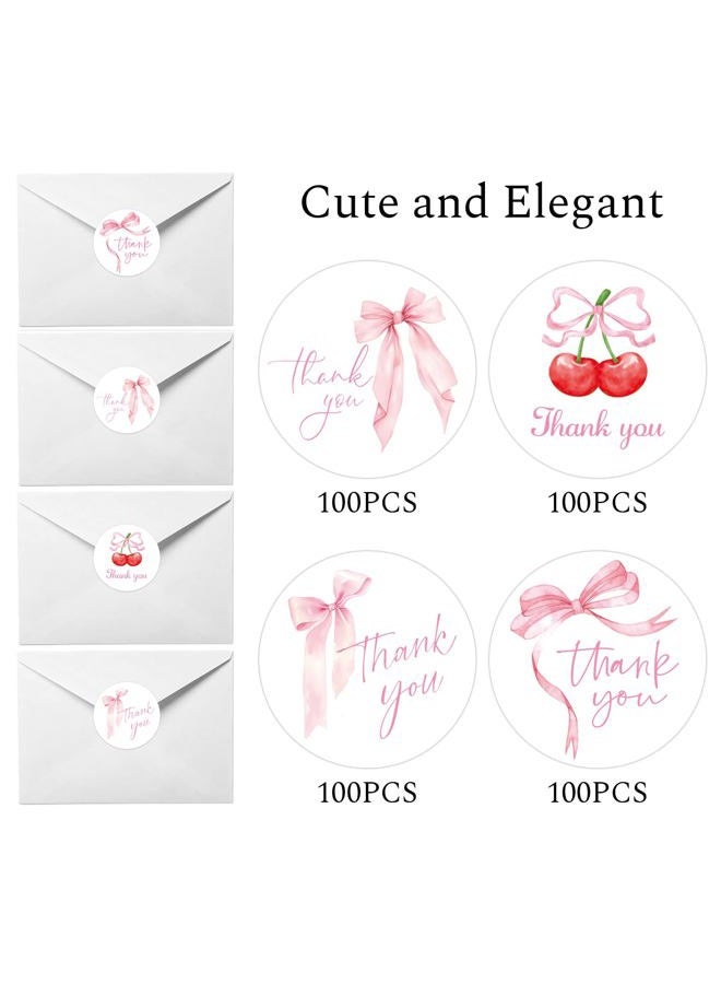 JOETMAE 400pcs 2 Inch Pink Bow Thank You Stickers,4 Styles Coquette Thank You Stickers for Baby Girl Shower,Cute Pink Bow Sticker for Envelope,Small Business, Birthday Party Supplies - Image 4