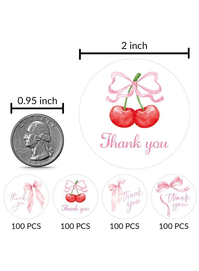 JOETMAE 400pcs 2 Inch Pink Bow Thank You Stickers,4 Styles Coquette Thank You Stickers for Baby Girl Shower,Cute Pink Bow Sticker for Envelope,Small Business, Birthday Party Supplies - Image 3