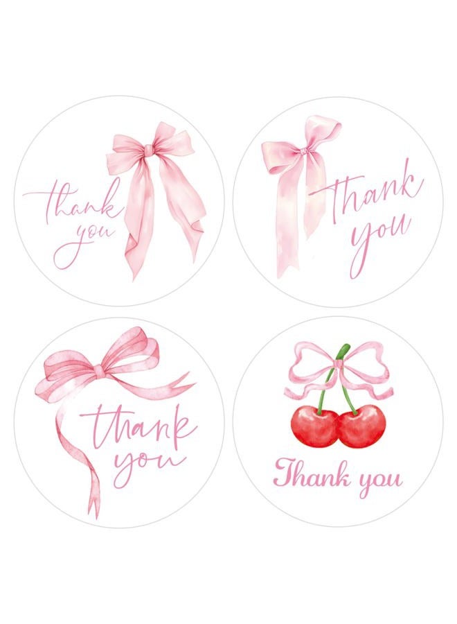 JOETMAE 400pcs 2 Inch Pink Bow Thank You Stickers,4 Styles Coquette Thank You Stickers for Baby Girl Shower,Cute Pink Bow Sticker for Envelope,Small Business, Birthday Party Supplies - Image 1