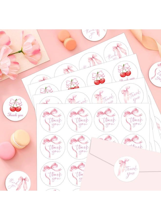 JOETMAE 400pcs 2 Inch Pink Bow Thank You Stickers,4 Styles Coquette Thank You Stickers for Baby Girl Shower,Cute Pink Bow Sticker for Envelope,Small Business, Birthday Party Supplies - Image 2