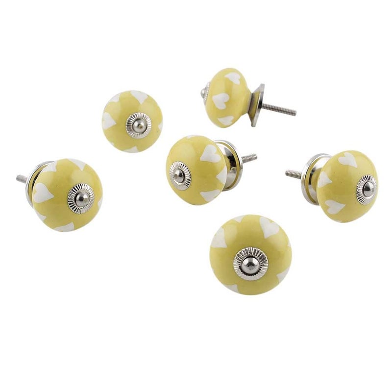 Indian-Shelf IndianShelf Pack of 6 Yellow Drawer Knob Ceramic Dresser Knob Round Door Handles Heart Drawer Pull Door Pull Decorative Cabinet Door Knobs Drawer Knobs Modern Kids Dresser Knobs  - Image 1