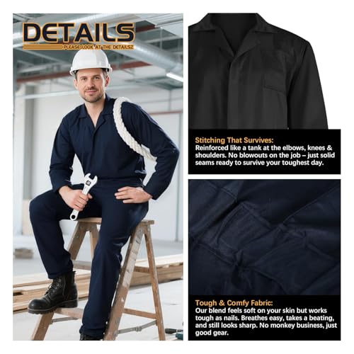 UQJE Men's Coveralls for Men Work Navy Blue Adult Jumpsuit Coveralls Halloween Costume-3XL - Image 2