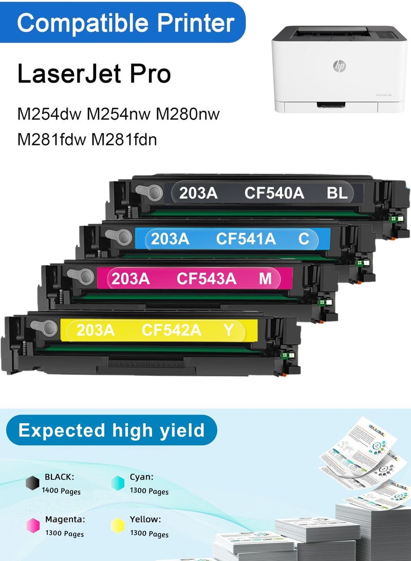 203A Toner Cartridge Set Compatible for HP 203A CF540A CF541A CF542A CF543A – Works with HP LaserJet Pro M254dw M254nw M280nw M281fdw M281fdn – HP 203A Printer Toner 4 Pack - Image 1