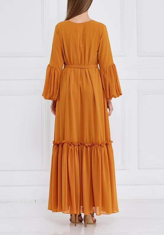 Amri V-neck dress with Frill and Embroidery Detail in Front