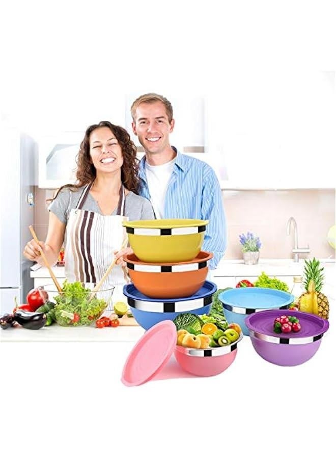 Mixing Bowls, 6 piece Salad Bowl Stainless Steel Basin Metal Bowls Set With Colorful Lids - Set Includes 2, 2.5, 3, 4, 5.5, 7Quart, Measuring Cup as a Gift - Image 3