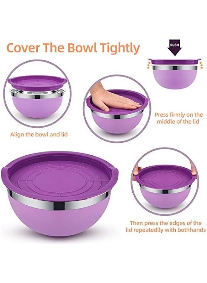 Mixing Bowls, 6 piece Salad Bowl Stainless Steel Basin Metal Bowls Set With Colorful Lids - Set Includes 2, 2.5, 3, 4, 5.5, 7Quart, Measuring Cup as a Gift - Image 5