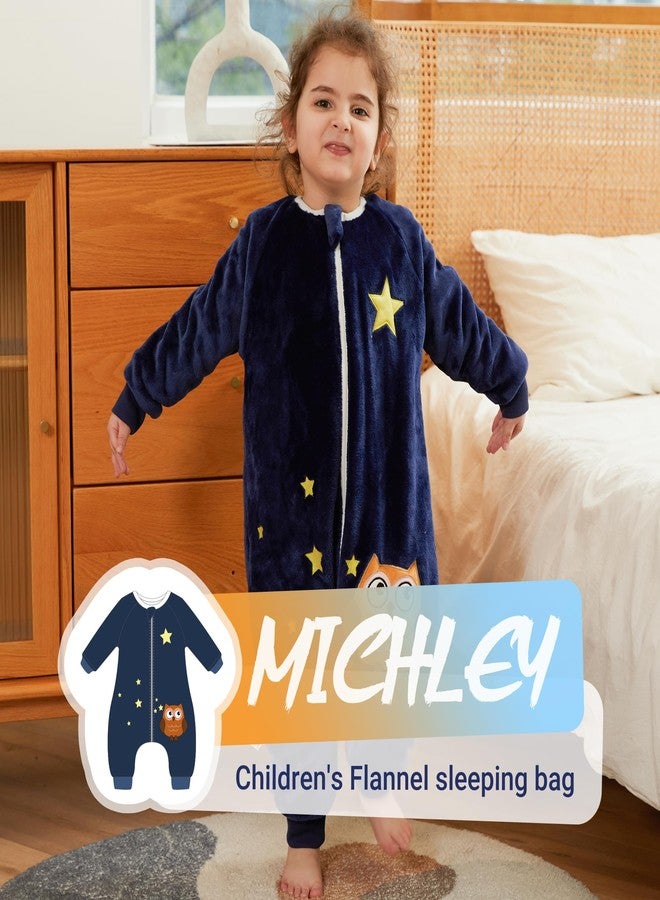 MICHLEY حقيبة نوم ميتشلي الفلانية للأطفال، بيجامة للجنسين، بأكمام طويلة وسحاب، كيس نوم قابل للارتداء لفصل الخريف والشتاء للأولاد والبنات، بومة، 18-24 شهر، مقاس 90 - Image 2