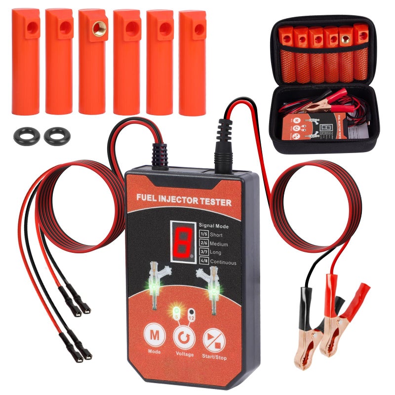 YUANRI Universal Fuel Injector Tester Cleaner Tool Kit 6 Size Cleaning Adapters 8 Pulse Modes Injector Tester 12V5V Output Power Drive 4 Wire Dual Channel DIY Fuel Injector Cleaner Tools - Image 3