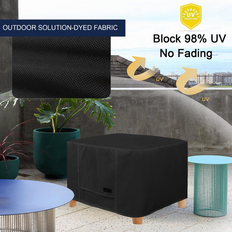 NettyPro Outdoor Patio Ottoman Cover, Waterproof Square Side Table Cover, 20L x 20W x 18H inch, Black - Image 3