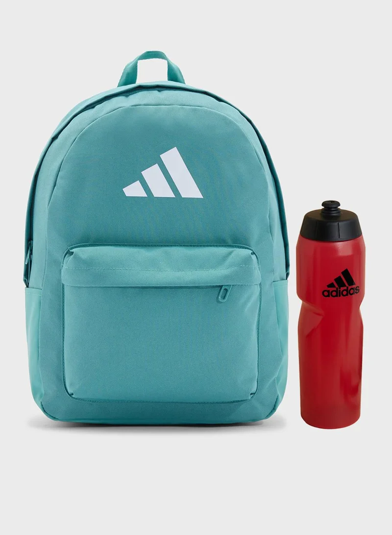 adidas classic 3 bar logo backpack with water bottle