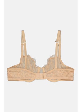 Lively Women Non Padded Lace Bra, Beige 