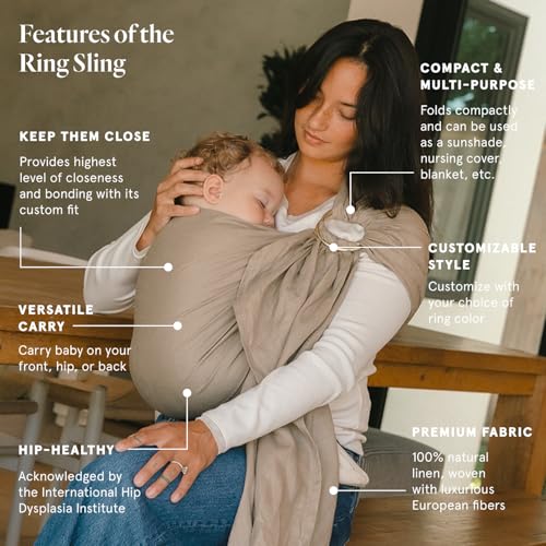 WildBird Ring Sling Baby Carrier 036 Months up to 35 lbs Long 90 Desert Lark Bronze Ring Front Hip or Back Carry Adjustable Fit Natural Linen Baby Essentials New Mom Gifts - Image 3
