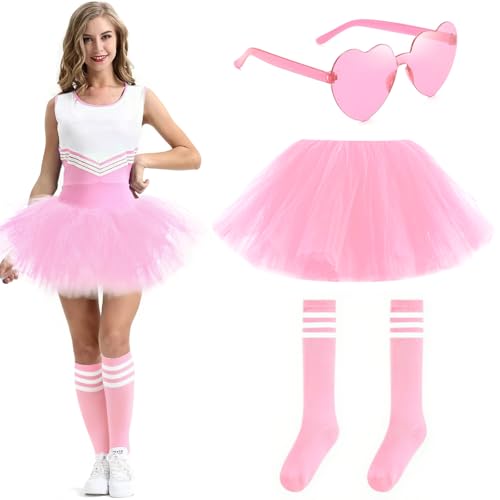WYVAS Tutus for Women Adult5 Layered Tulle Neon Tutu Tulle Skirt with Tube Socks Sunglasses for Women Running Party Ballet Dance US Waist 30 Short Light Pink - Image 1
