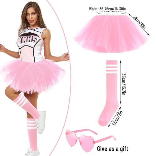 WYVAS Tutus for Women Adult5 Layered Tulle Neon Tutu Tulle Skirt with Tube Socks Sunglasses for Women Running Party Ballet Dance US Waist 30 Short Light Pink - Image 3