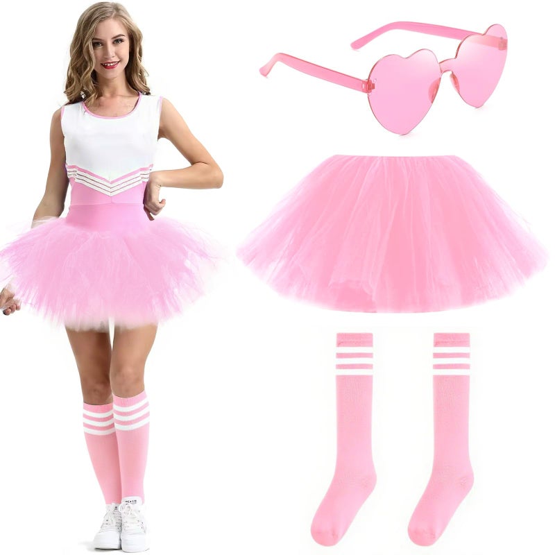 WYVAS Tutus for Women Adult5 Layered Tulle Neon Tutu Tulle Skirt with Tube Socks Sunglasses for Women Running Party Ballet Dance US Waist 30 Short Light Pink - Image 2