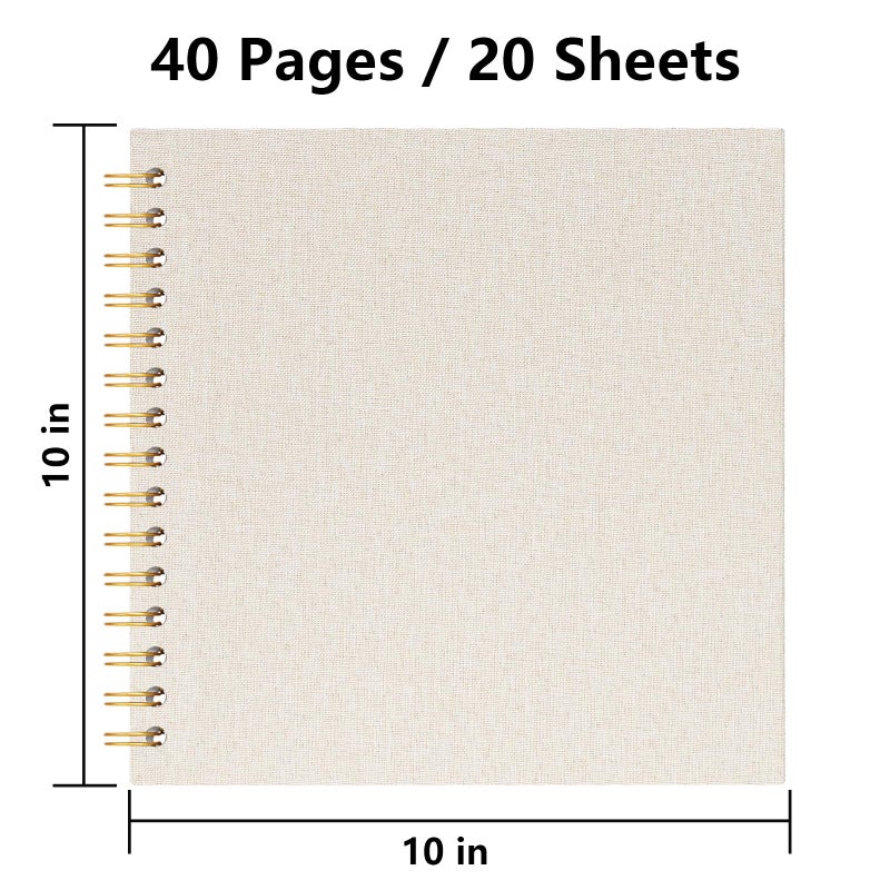 Hiwhy 10x10 Inch Scrapbook DIY Photo Album Linen Cover Hardcover White Pages 20 Sheets Small Scrap Memory Book Beige - Image 2