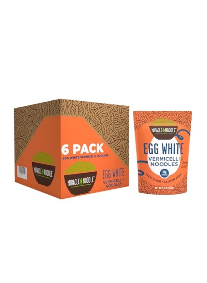Miracle Noodle Egg White Vermicelli Angel Hair Pasta 35 Oz Pack of 6 Ready to Eat Egg White Noodles 10g Protein 45 Calories 1g Net Carbs Per Serving High Protein Keto GlutenFree - Image 1
