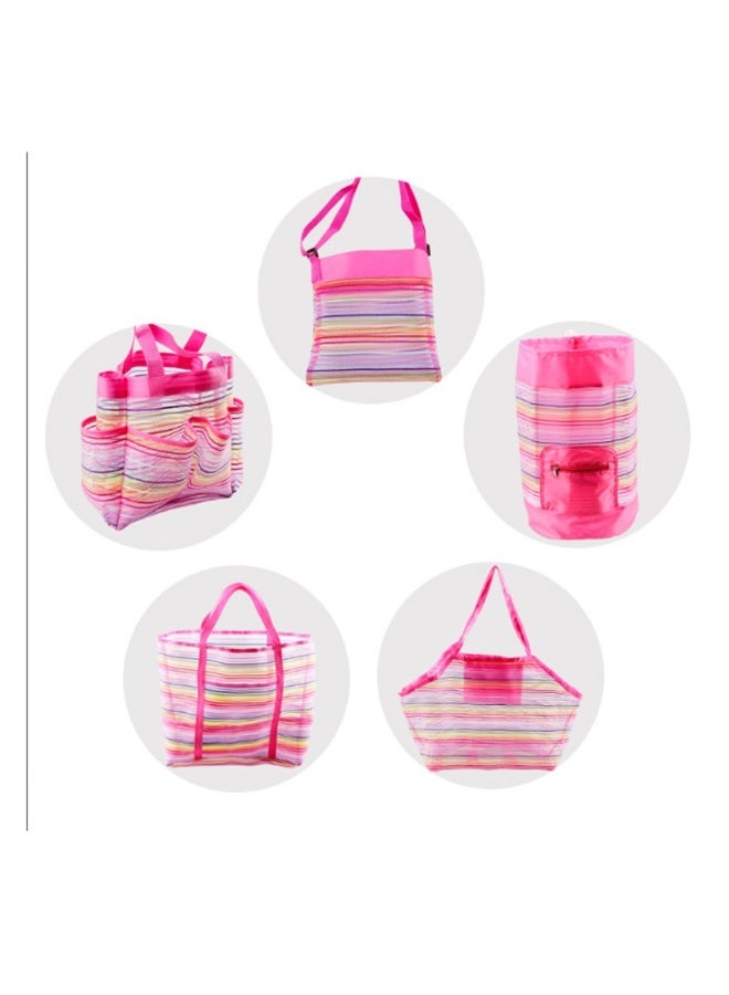 5pcs Beach Tote Bag Beach Toy Storage Bag Beach Shell Bag Kids Beach Bag Mesh Pool Bag Rainbow Mesh Storage Toy Backpack - Image 1
