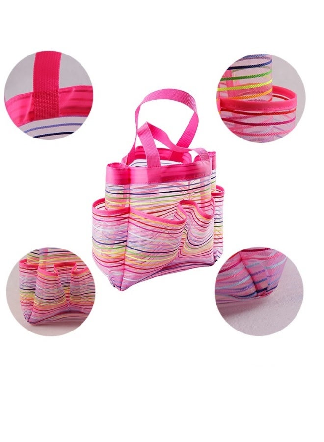 5pcs Beach Tote Bag Beach Toy Storage Bag Beach Shell Bag Kids Beach Bag Mesh Pool Bag Rainbow Mesh Storage Toy Backpack - Image 4