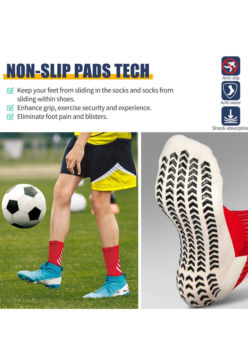 SYOSI 2 Pairs of Men's Non Slip Soccer Socks, Running Socks Sports Socks for Soccer Basketball Towel Bottom Sports Grip Socks Mid-calf Socks (Red, Blue)  - Image 3
