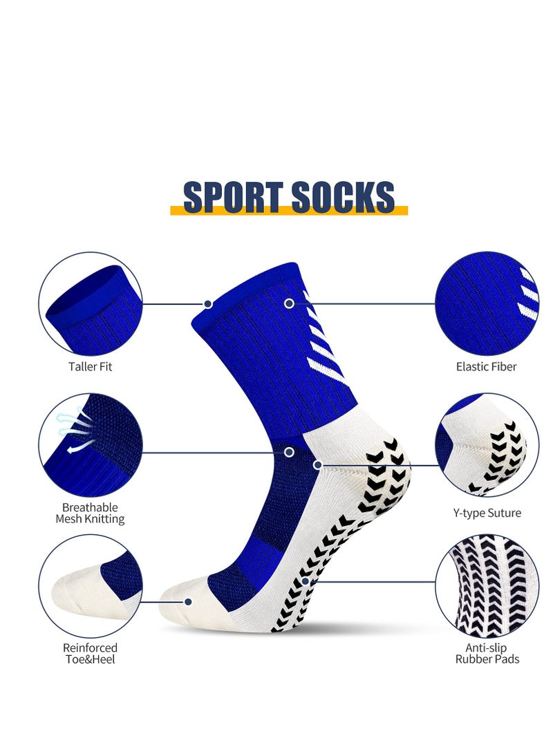 SYOSI 2 Pairs of Men's Non Slip Soccer Socks, Running Socks Sports Socks for Soccer Basketball Towel Bottom Sports Grip Socks Mid-calf Socks (Red, Blue)  - Image 2