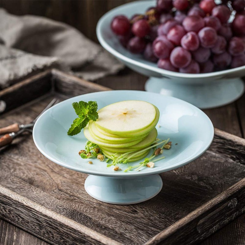 Kelendle Ceramic Footed Bowl Round Pedestal Bowl Fruit Bowl Holder Dessert Display Stand Decorative for Kitchen Counter Centerpiece Table Decor Serving Fruit Tray L- 8.3"" - Image 4