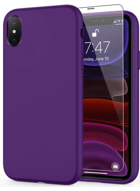 Compatible with iPhone X/iphone XS Case, Liquid Silicone Case, Full Body Protective Cover, Shockproof, Slim Phone Case, Anti-Scratch Soft Microfiber, Dark Purple