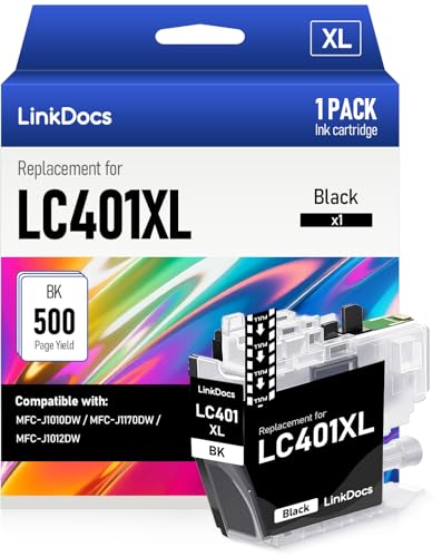 LinkDocs LC401XL Black High Yield Compatible Ink Cartridges Replacement for Brother LC401 LC401XL BK to Use with Brother MFC-J1010DW MFC-J1170DW MFC-J1012DW Printer - Image 1