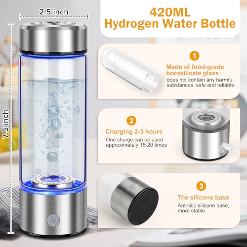 WIYYH 2025 Upgrade Hydrogen Water Bottle, Hydrogen Water Generator with Advanced SPE PEM Technology, 420ml(14OZ) Hydro Water Machine, Portable Water Ionizer for Office, Travel, Fitness & Everyday Hydration - Image 4